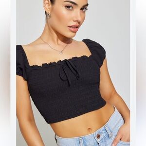 Sunday Best Aritzia Smocked Cropped Blouse - size medium